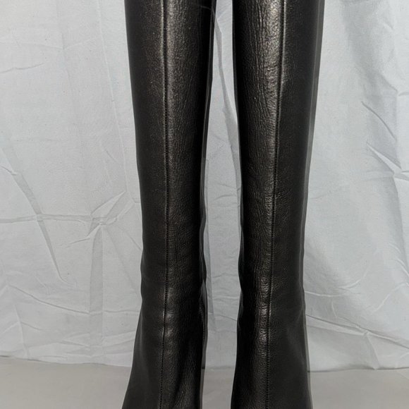 38.5/8❤️ PRADA Metallic Gray Over The Knee High Heel Leather Boots ITALY OTK - Picture 5 of 8